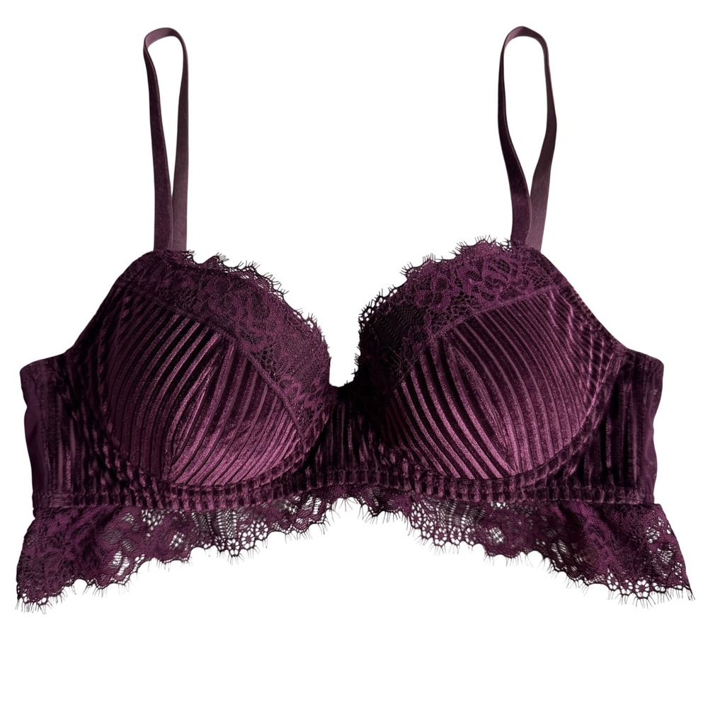 Intimissimi Irina Purple Velvet Pleated Lace Underwire Bra Womens 34B
